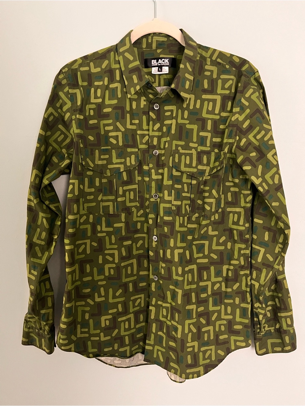 Comme des Garcons Olive Green Geometric Button-Up